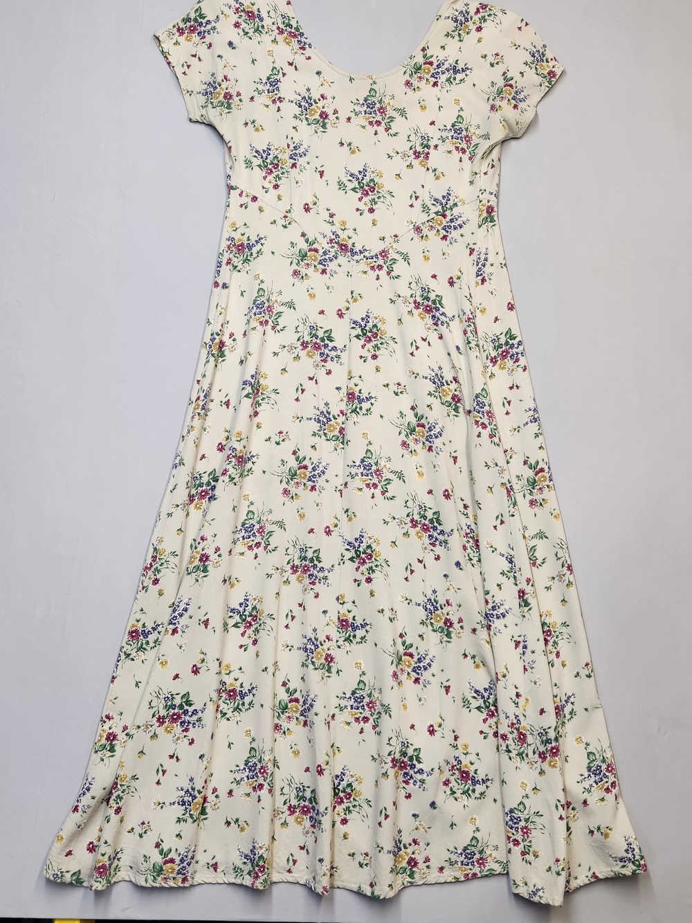 VTG 90s All That Jazz Floral Midi Dress Sz 7/8 Cottagecore Grunge Cream Small